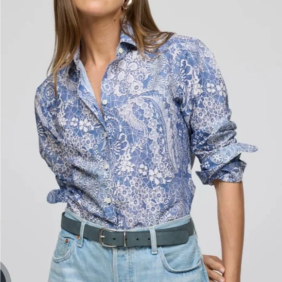 NWT Hinson Wu Sz XL Margot Blue Floral Button-Up Shirt $268 - Picture 3 of 5